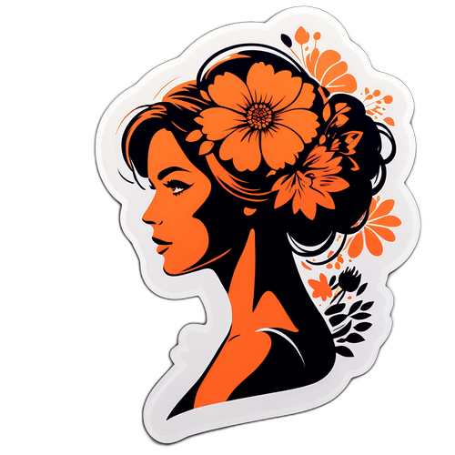 Nálepka s elegantní siluetou a květinovým pozadím