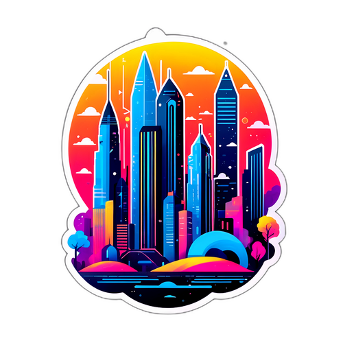 Pemandangan Kota Futuristik dengan Elemen Digital