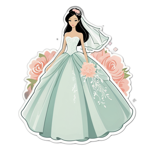 Stiker Glamour dengan Gaun Pengantin