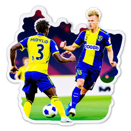 Stickers af Brøndby og FC Midtjylland spillere i en intens duel