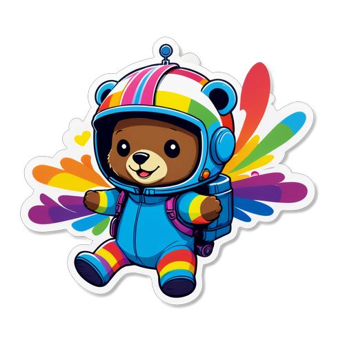 飞行头盔彩虹直升机的熊贴纸
