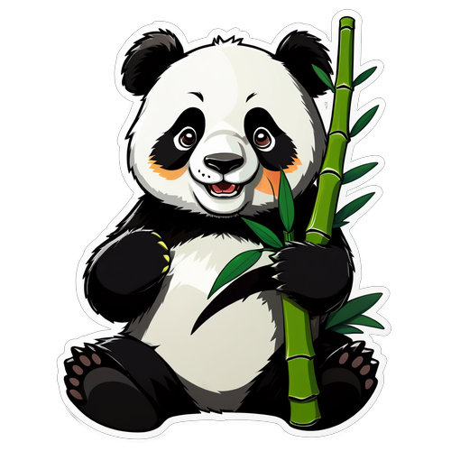 可愛的大熊貓坐在竹林中，津津有味地拿著竹筍吃