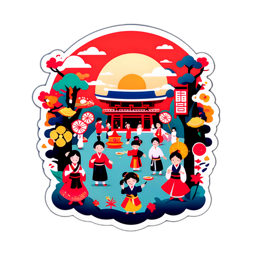 日本の伝統的祭りの賑やかな雰囲気を描いたデザイン