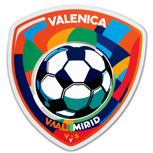 Stiker Warna-warni dengan Bola Sepak dan Teks 'Valencia vs Real Madrid'