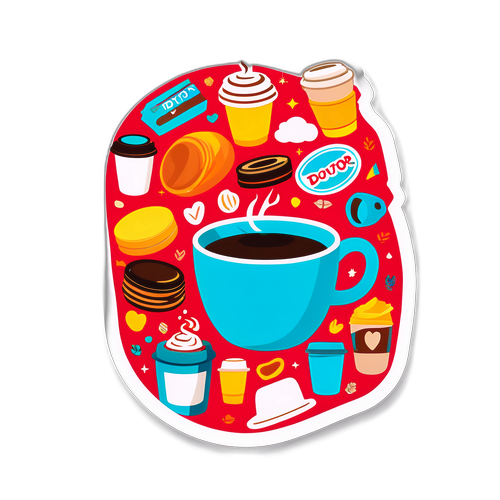 ダウトールコーヒーの楽しさを表現したカラフルなコラージュデザイン