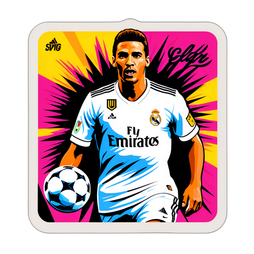 Наклейки з зображенням легендарного гравця Реал Мадрид, оформлені у стилі поп-арт, з написом 'Слава Реалу'