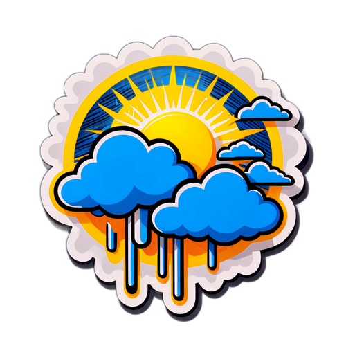 Погода перед матчем: солнечные лучи и дождь сквозь облака в комикс-стиле