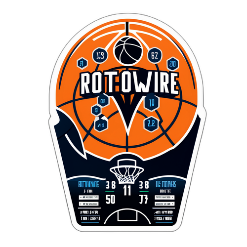 Disenyo ng Sticker para sa Rotowire: Basketball Court na may Stats at Silweta ng Manlalaro