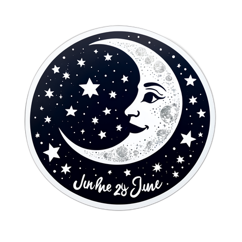 Design d'un autocollant avec une lune stylisée du nouveau mois de juin 2025