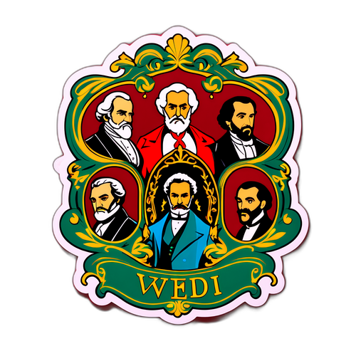 ヴェルディのキャラクターたちがオペラステージに立つステッカー