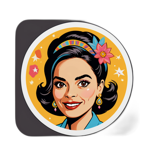 Pegatina de Julieta Ortega en un fondo de cine clásico