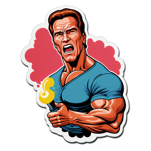 Toimintaa täynnä oleva Arnold Schwarzenegger -tarra