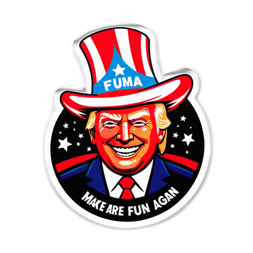 Sticker van Donald Trump met carnavalshoed en grote glimlach