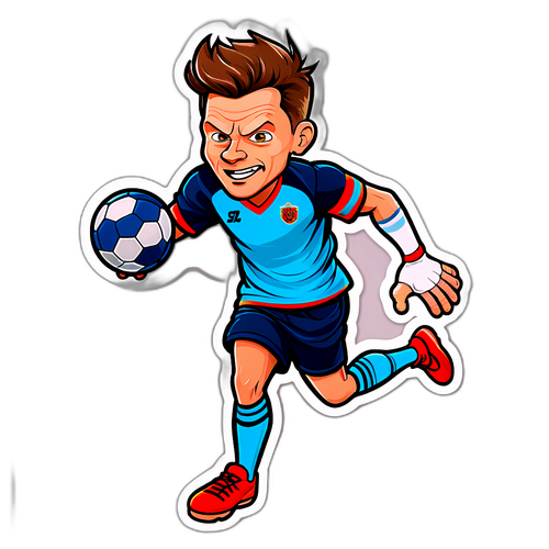 Gøyal tegning av Ole Erevik som spiller håndball