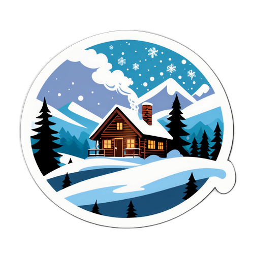 Snowy Landscape with Cozy Cabin