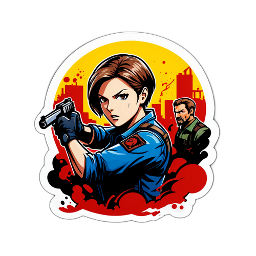 Наклейка с культовым моментом из Resident Evil в стиле граффити