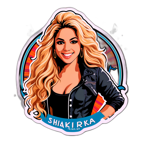Vintage-inspireret klistermærke af Shakira med musikalske elementer