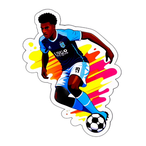 Kreativní nálepka s siluetou Nico Williamse driblujícího s barevným balónem