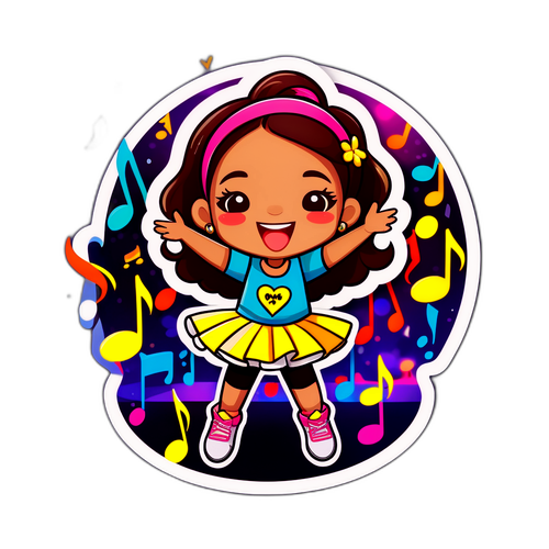 Fröhlicher Aufkleber einer Sängerin auf der Bühne