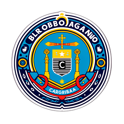 Sticker de la camiseta de Belgrano con su emblemático escudo, rodeado de elementos representativos de Córdoba, Argentina