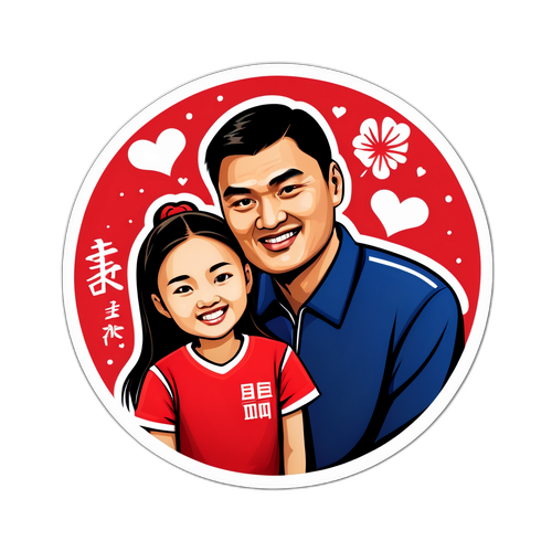 姚明与女儿的温馨家庭贴纸