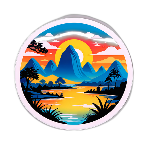 Sticker mit laotischen Landschaften und Meditationsszene