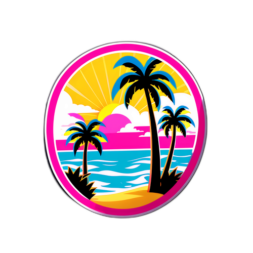 Plaża z palmami i zachodem słońca