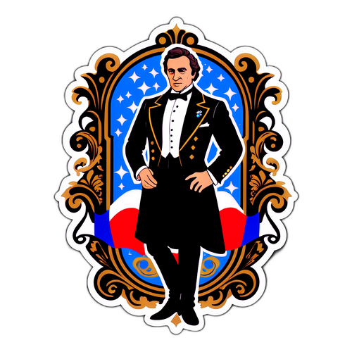 Regale sticker van Stephane Bern in een klassiek smoking