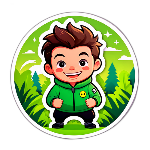 Sticker van Benjamin Deceuninck in een groene natuurlijke omgeving
