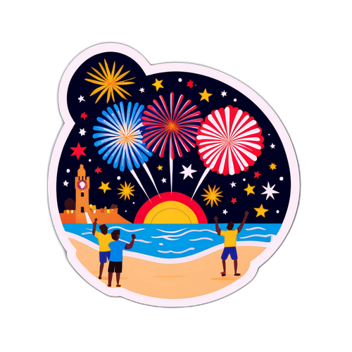 מדבקת חגיגה על חוף ברצלונה