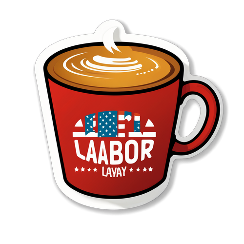 Sticker de una taza de café con un mensaje inspirador para celebrar el Día del Trabajo