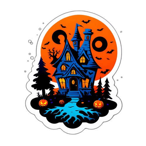 Sticker in Tim Burton-stijl met spookachtige elementen