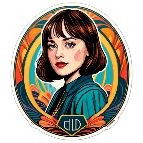 Sticker w stylu Art Deco z portretem Dakoty Johnson
