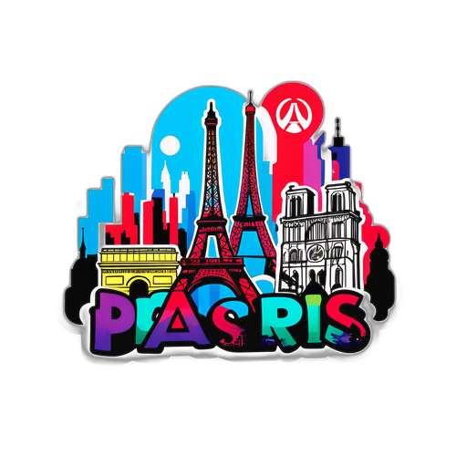 Sticker cu clădirile emblematice din Paris și logo-ul PSG