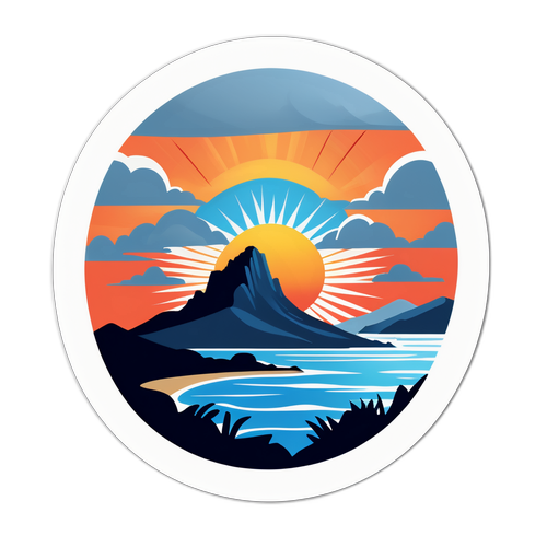 Sticker van het eiland Eze met zonsondergang