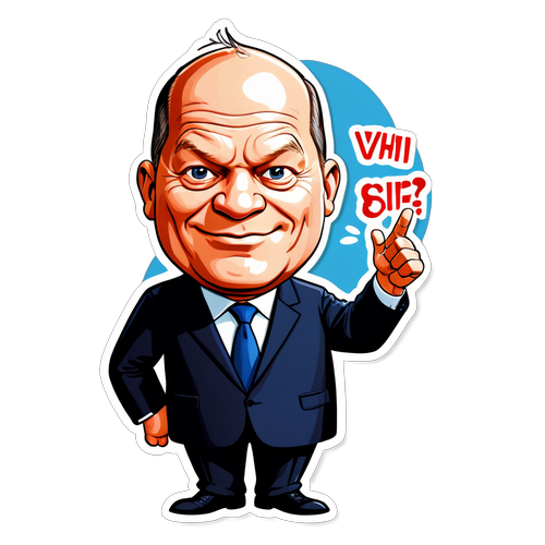 Humorvoller Cartoon von Olaf Scholz bei einer politischen Rede