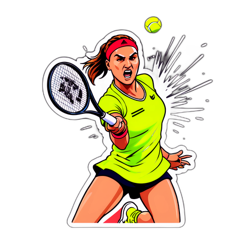 Un autocollant d'Aryna Sabalenka frappant une balle de tennis