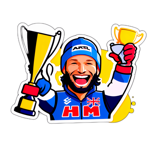 Sticker von Aksel Lund Svindal mit seinem Siegerpokal