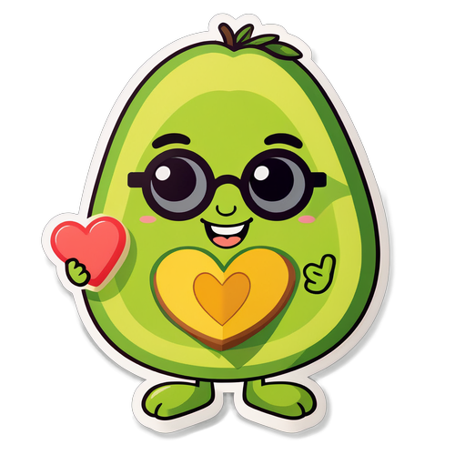 Cute Avocado Character with Heart Glasses