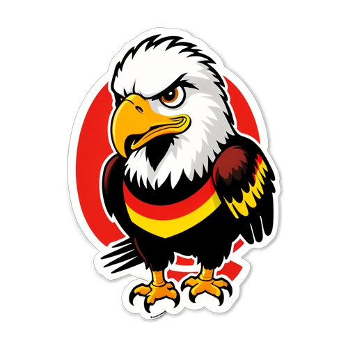 A Go Ahead Eagles Sticker met een Cartoon van de Arend in een Komische Situatie