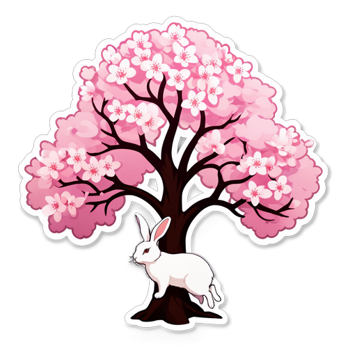 美麗的櫻花樹與白兔