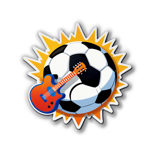 Sticker de un balón de fútbol que se transforma en guitarra