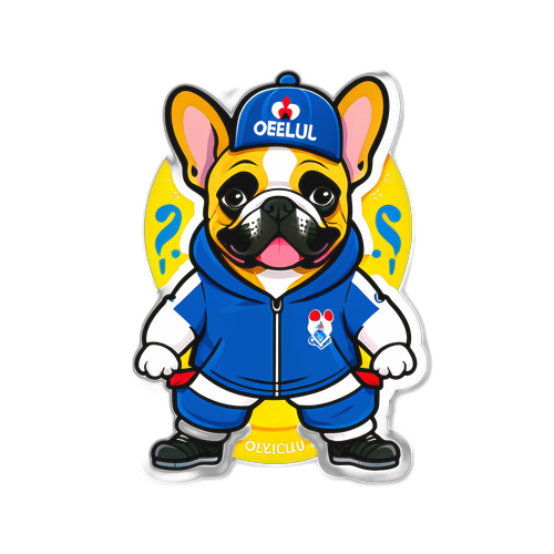 Sticker cu un bulldog francez îmbrăcat în echipamentul echipei Oțelul