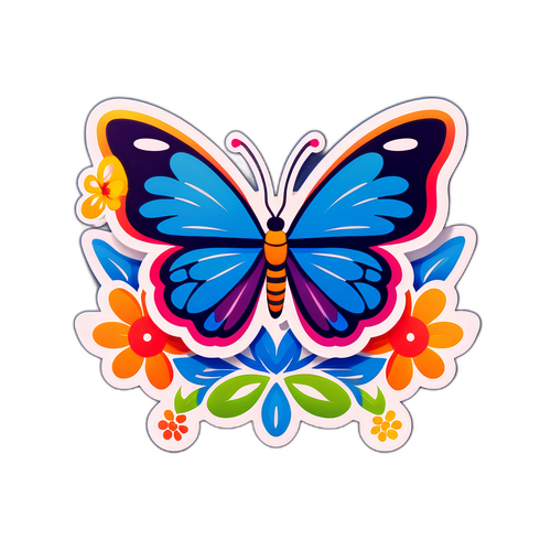 रंग-बिरंगी तितली और फूल Sticker