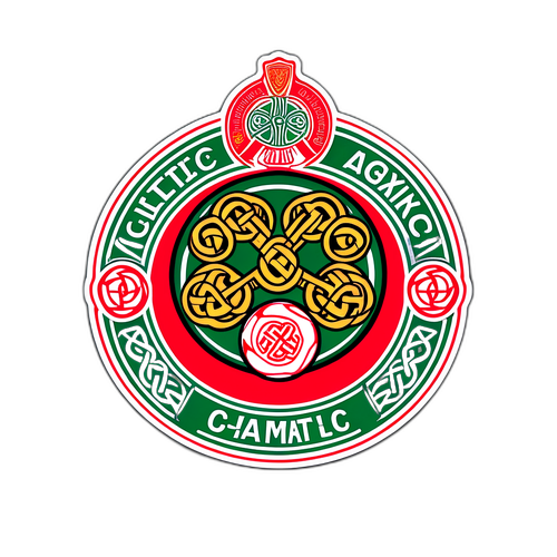 Design cu emblemele Ajax și Celtic unite printr-un fotbal strălucitor