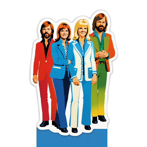 Kleurige afbeelding van de ABBA Groep met een retro uitstraling
