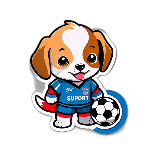 Schattige cartoon van een puppy in een voetbaloutfit