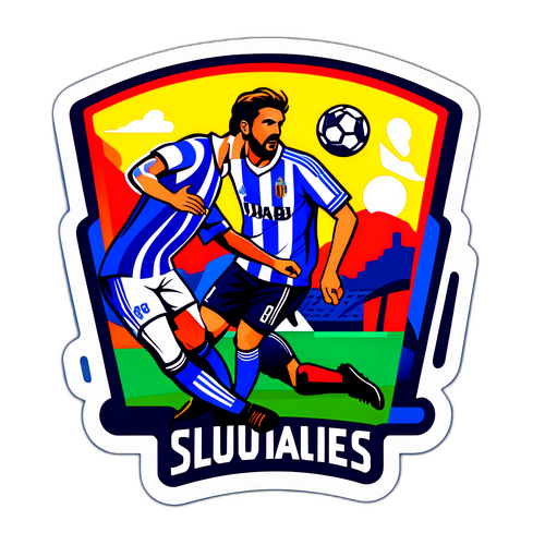 Alavés és Real Sociedad játékosok sziluettjei a helyi stadionjaik vibráló jeleneteivel