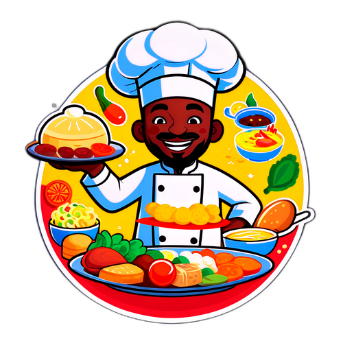 שף עליז עם מנות בינלאומיות