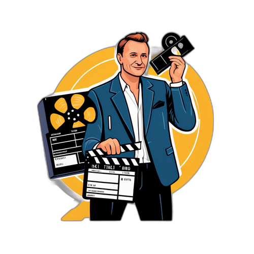 Stylowa ilustracja Macieja Świrskiego z taśmą filmową i klapsem